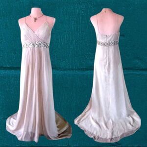 Carabella VTG Ivory Gold Silk Sleeveless Formal Maxi Gown Size 10 *Fits Sm/ Med